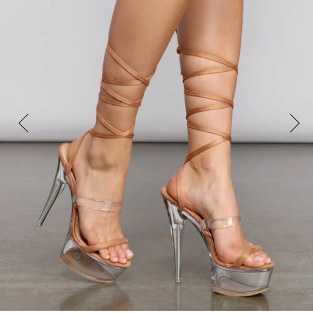 Nude Lace Up Platform Heel